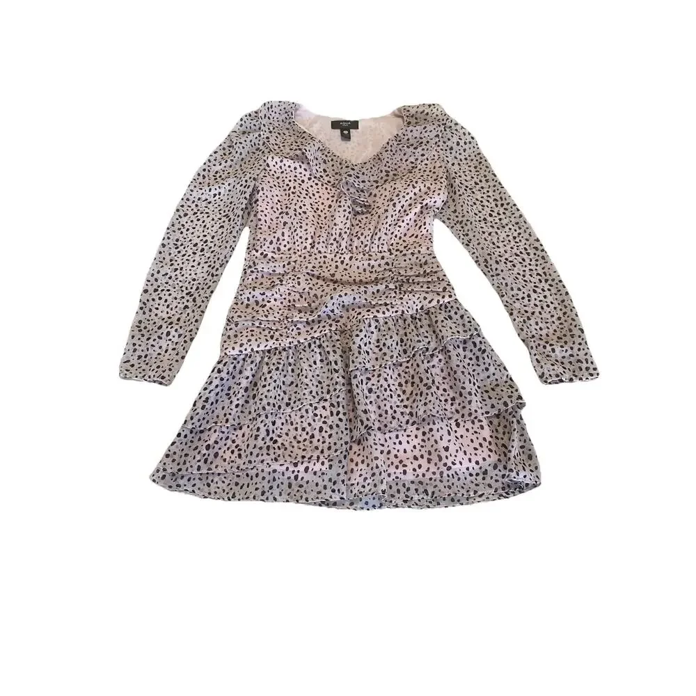 Aqua Girls Asymmetrical Ruffle Dress Pink/Black Size M (9/10) animal print